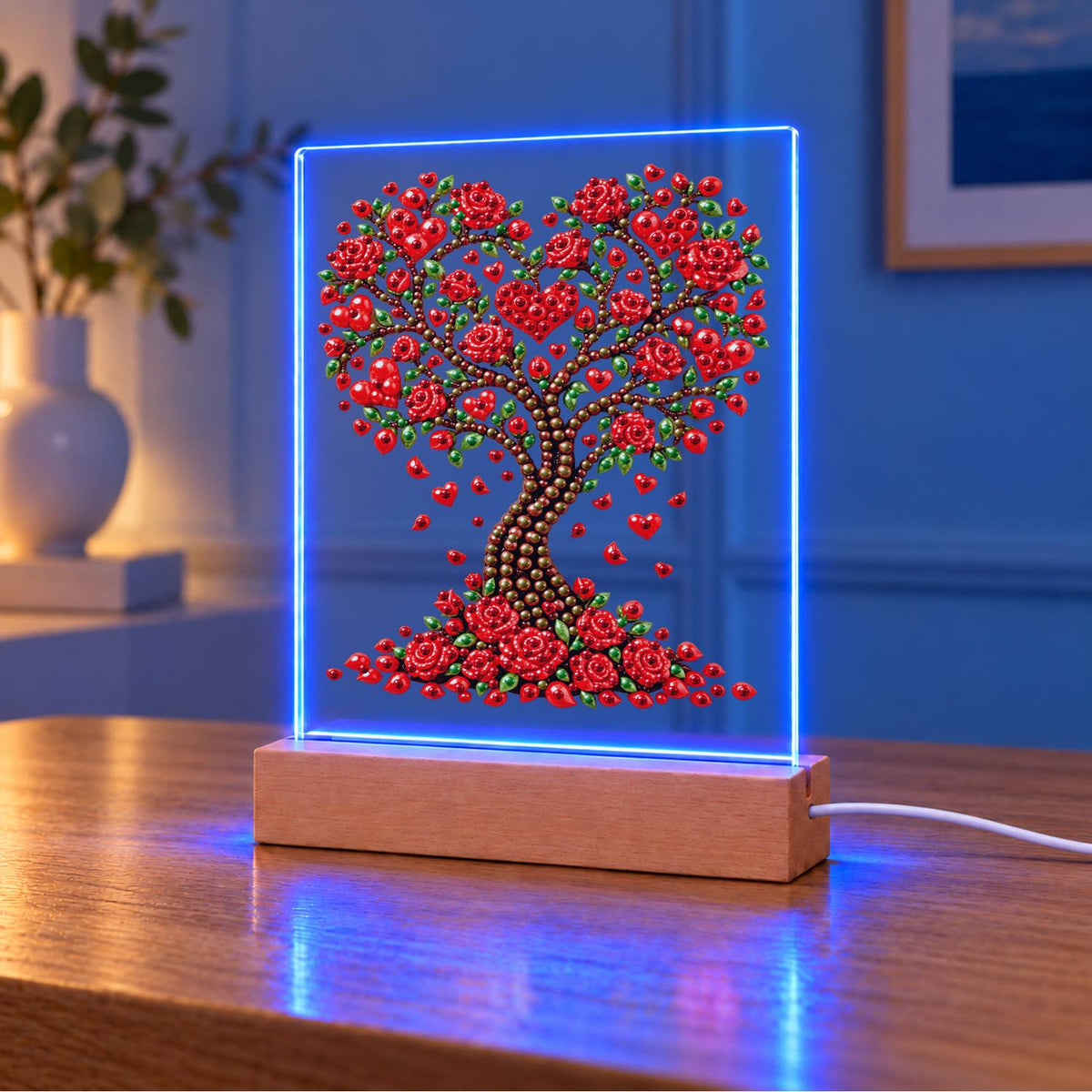 Heart Tree of Red Roses (Light-Up Pearl Painting)