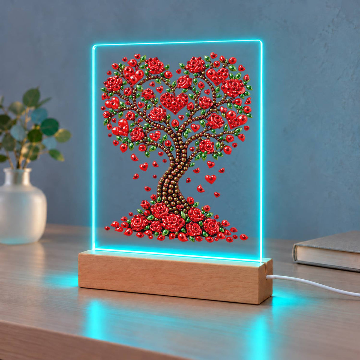 Heart Tree of Red Roses (Light-Up Pearl Painting)
