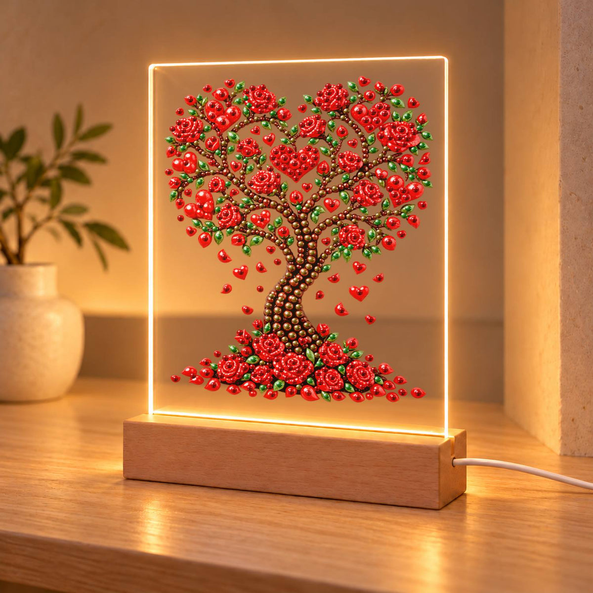 Heart Tree of Red Roses (Light-Up Pearl Painting)