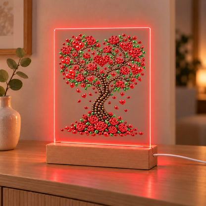 Heart Tree of Red Roses (Light-Up Pearl Painting)