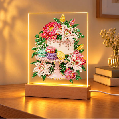 Lily-Topped Cake with Macarons (Light-Up Pearl Painting)