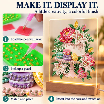 Lily-Topped Cake with Macarons (Light-Up Pearl Painting)
