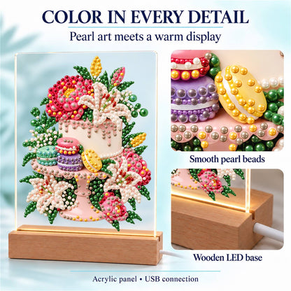 Lily-Topped Cake with Macarons (Light-Up Pearl Painting)