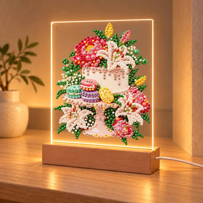 Lily-Topped Cake with Macarons (Light-Up Pearl Painting)