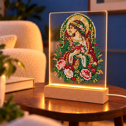 Haloed Woman with Pink Roses (Light-Up Pearl Painting)