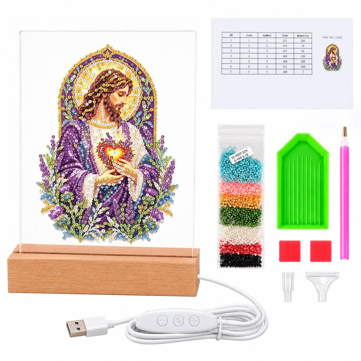 Sacred Heart Amid Lavender (Light-Up Pearl Painting)