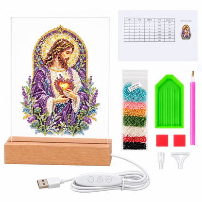 Sacred Heart Amid Lavender (Light-Up Pearl Painting)