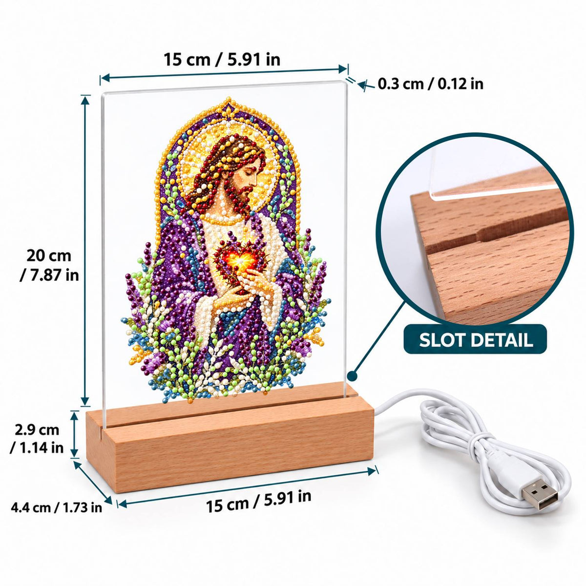 Sacred Heart Amid Lavender (Light-Up Pearl Painting)