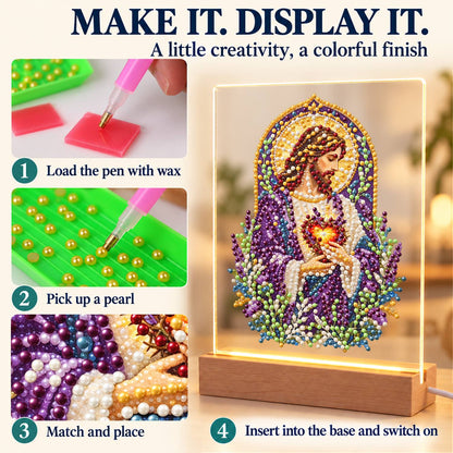 Sacred Heart Amid Lavender (Light-Up Pearl Painting)