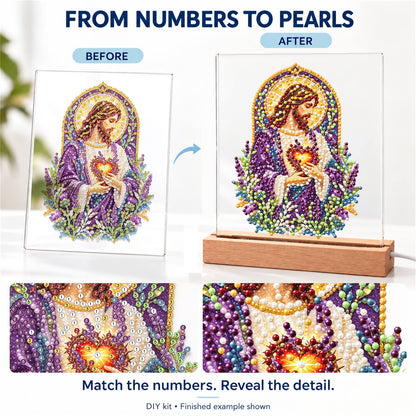 Sacred Heart Amid Lavender (Light-Up Pearl Painting)