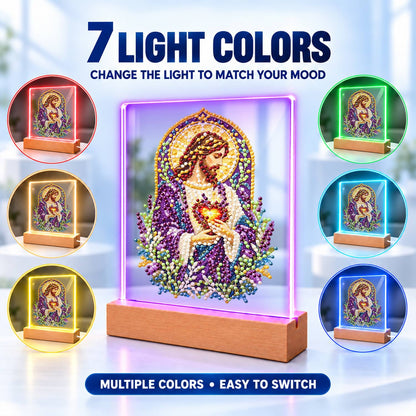 Sacred Heart Amid Lavender (Light-Up Pearl Painting)