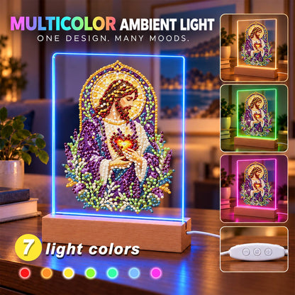 Sacred Heart Amid Lavender (Light-Up Pearl Painting)