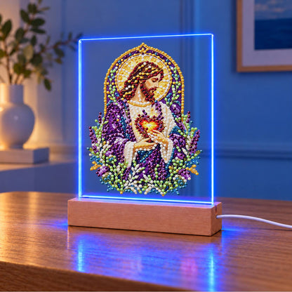 Sacred Heart Amid Lavender (Light-Up Pearl Painting)