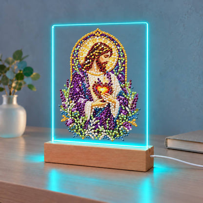 Sacred Heart Amid Lavender (Light-Up Pearl Painting)
