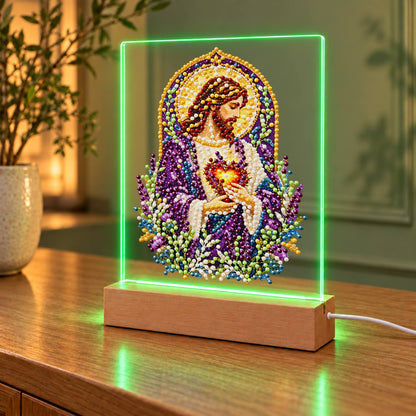 Sacred Heart Amid Lavender (Light-Up Pearl Painting)