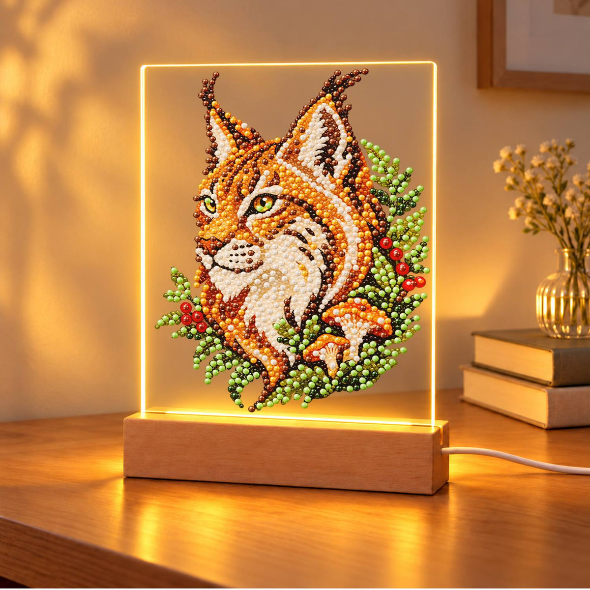 Lynx Among Ferns and Berries (Light-Up Pearl Painting)