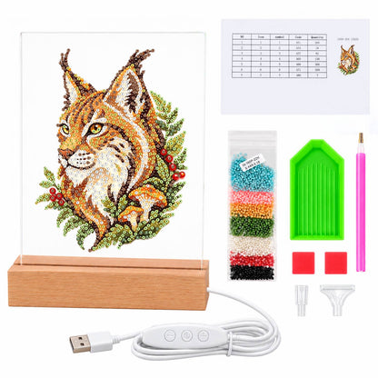 Lynx Among Ferns and Berries (Light-Up Pearl Painting)