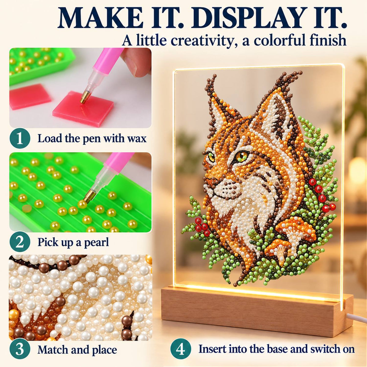 Lynx Among Ferns and Berries (Light-Up Pearl Painting)