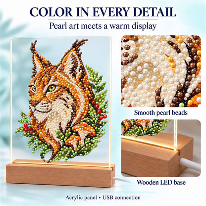 Lynx Among Ferns and Berries (Light-Up Pearl Painting)