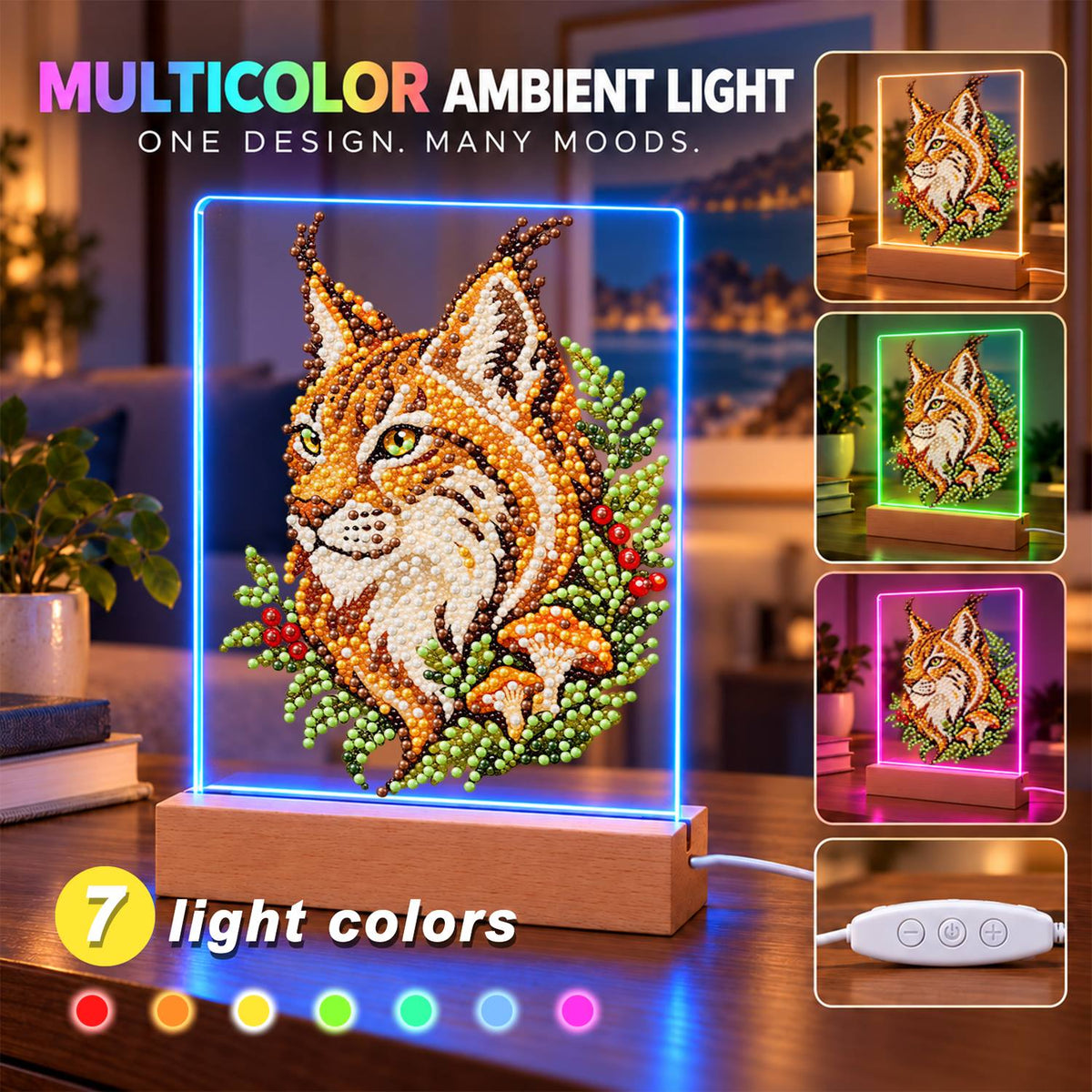 Lynx Among Ferns and Berries (Light-Up Pearl Painting)