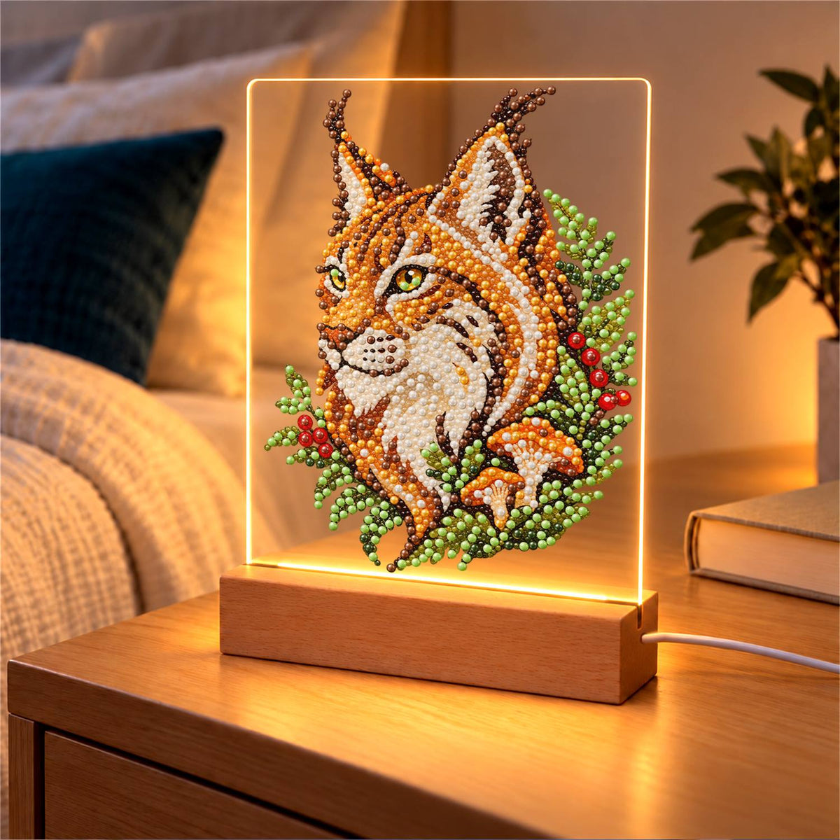 Lynx Among Ferns and Berries (Light-Up Pearl Painting)
