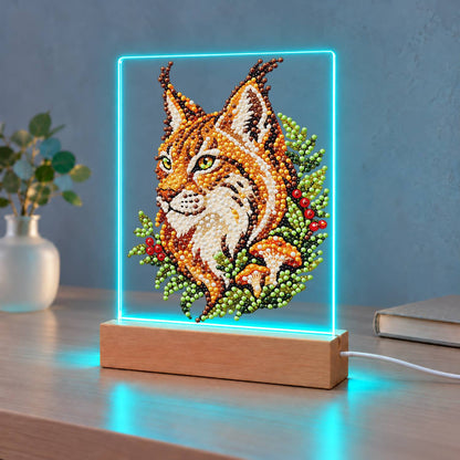 Lynx Among Ferns and Berries (Light-Up Pearl Painting)