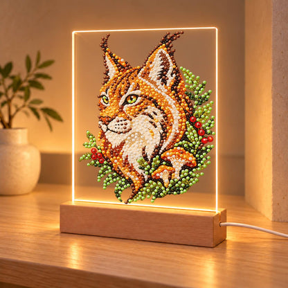 Lynx Among Ferns and Berries (Light-Up Pearl Painting)
