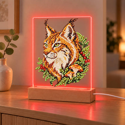 Lynx Among Ferns and Berries (Light-Up Pearl Painting)