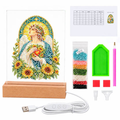 Haloed Angel Among Sunflowers (Light-Up Pearl Painting)
