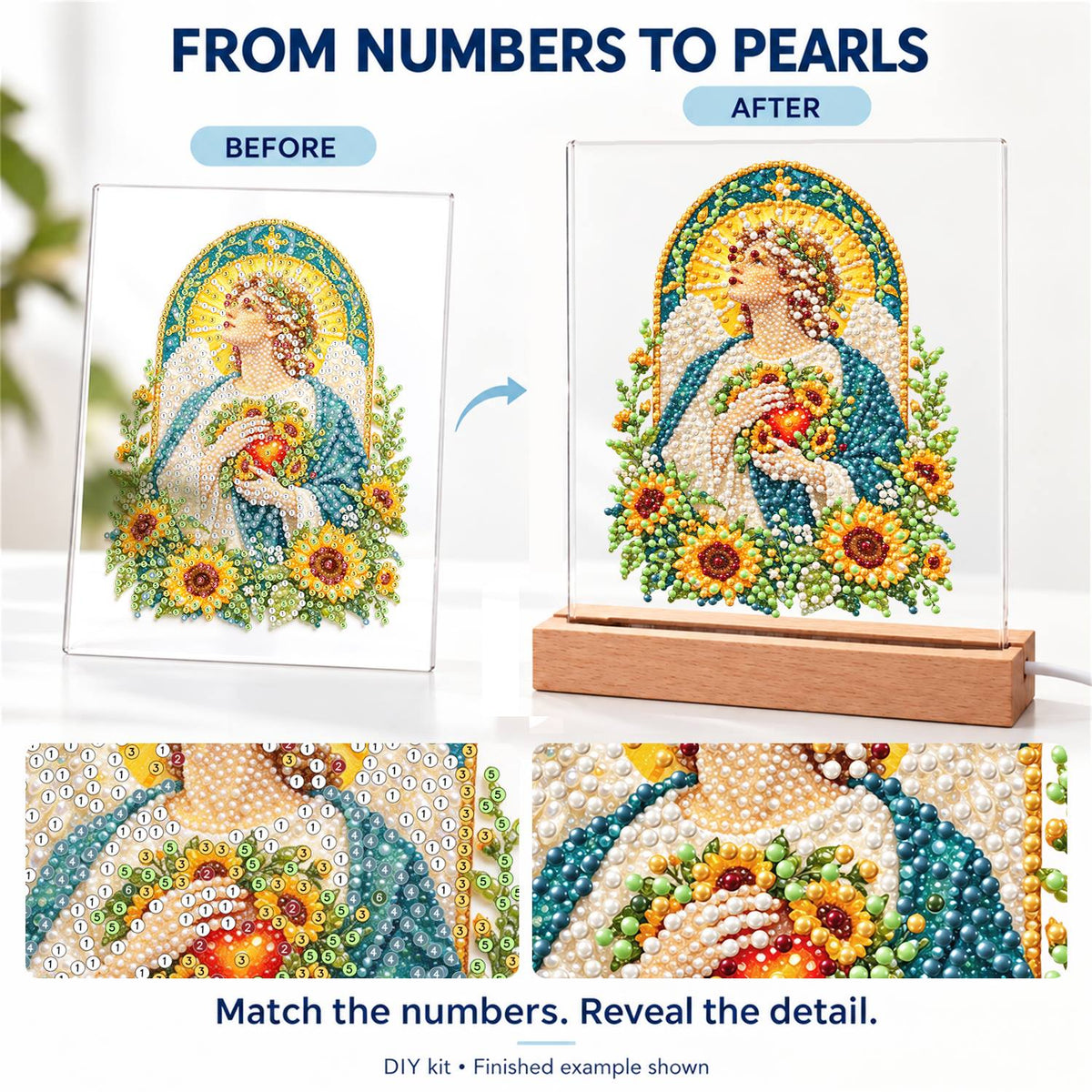Haloed Angel Among Sunflowers (Light-Up Pearl Painting)
