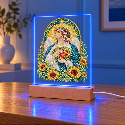 Haloed Angel Among Sunflowers (Light-Up Pearl Painting)