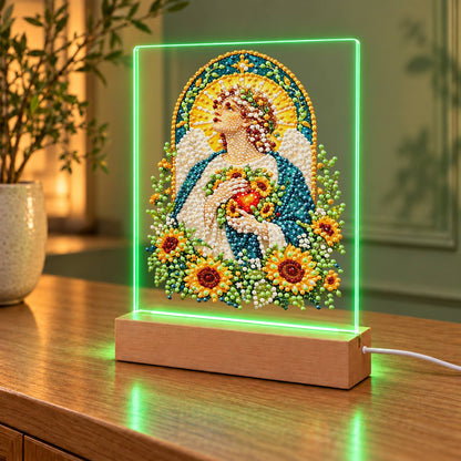 Haloed Angel Among Sunflowers (Light-Up Pearl Painting)