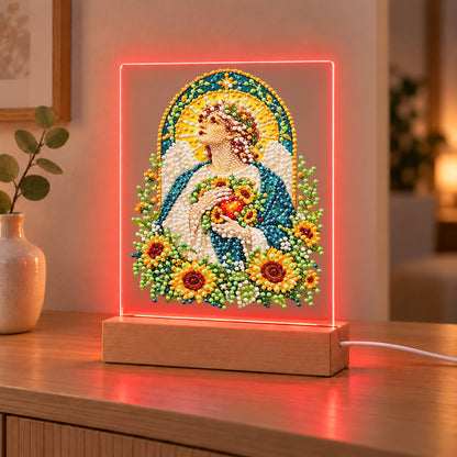 Haloed Angel Among Sunflowers (Light-Up Pearl Painting)