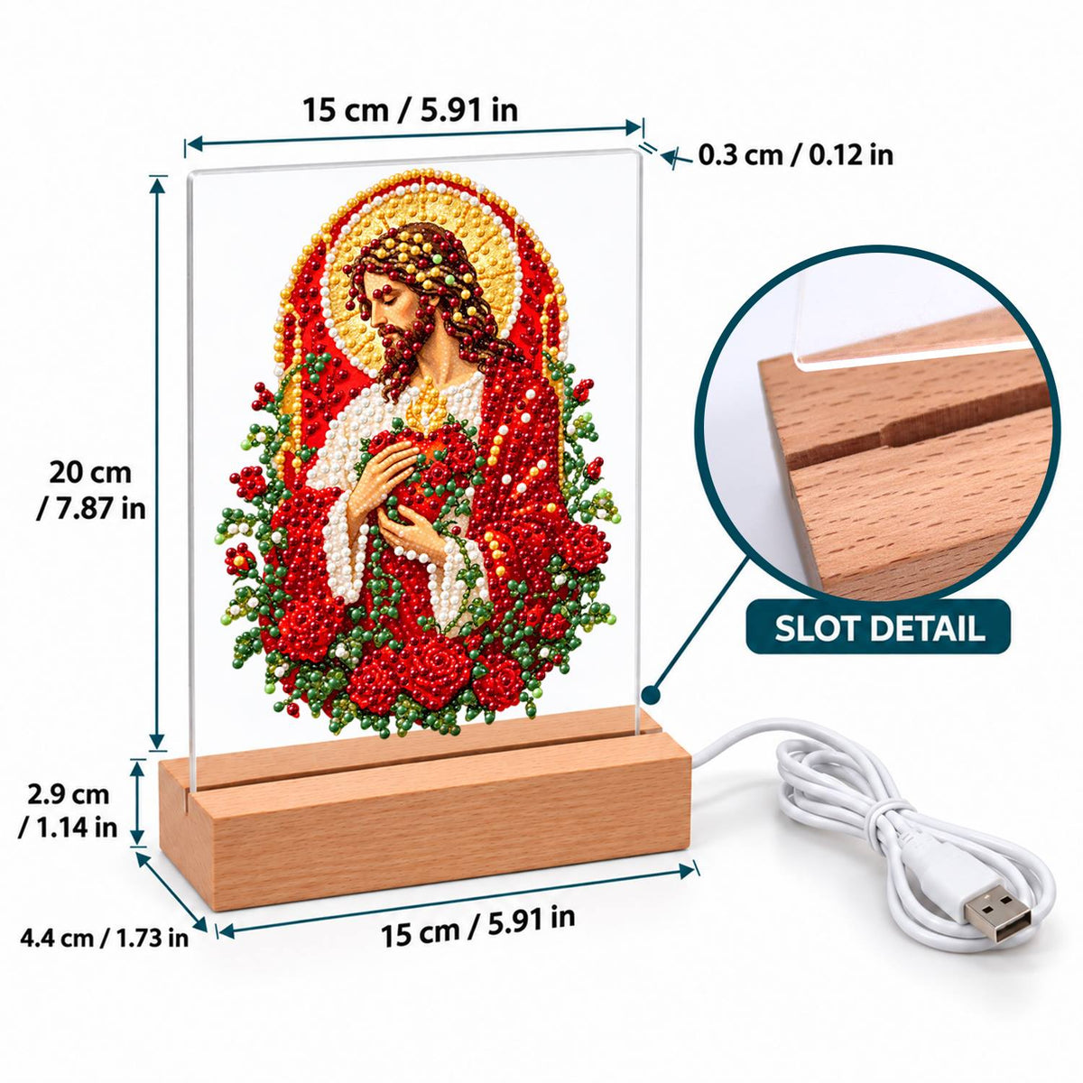 Sacred Heart Wreathed in Roses (Light-Up Pearl Painting)