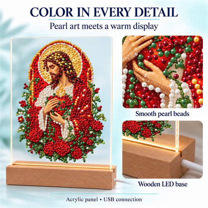 Sacred Heart Wreathed in Roses (Light-Up Pearl Painting)