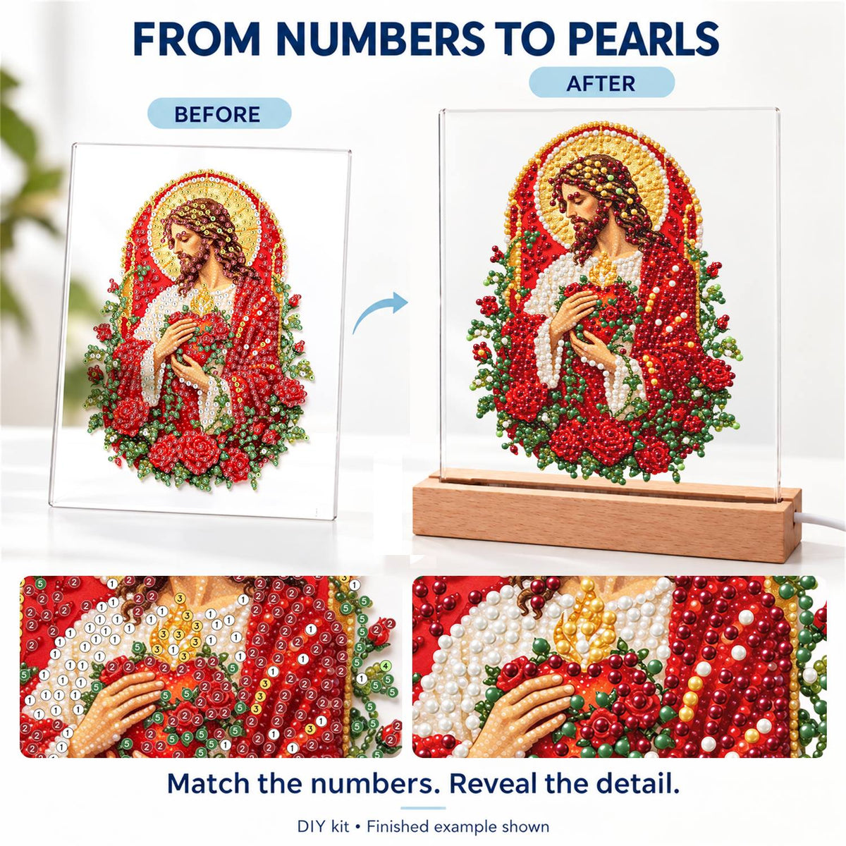 Sacred Heart Wreathed in Roses (Light-Up Pearl Painting)