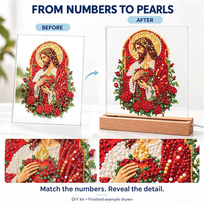 Sacred Heart Wreathed in Roses (Light-Up Pearl Painting)
