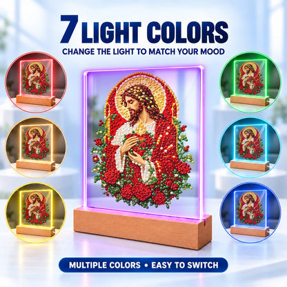 Sacred Heart Wreathed in Roses (Light-Up Pearl Painting)