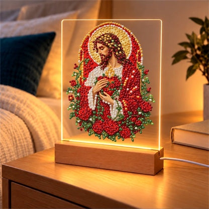 Sacred Heart Wreathed in Roses (Light-Up Pearl Painting)