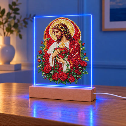 Sacred Heart Wreathed in Roses (Light-Up Pearl Painting)