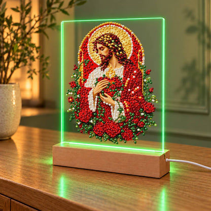 Sacred Heart Wreathed in Roses (Light-Up Pearl Painting)
