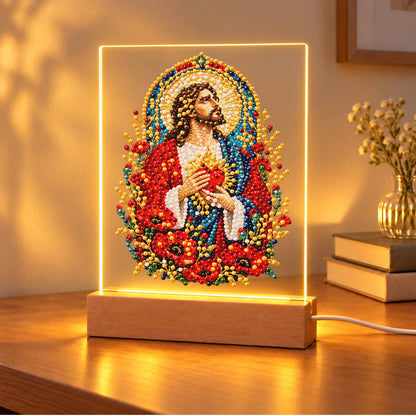 Sacred Heart Among Red Poppies (Light-Up Pearl Painting)