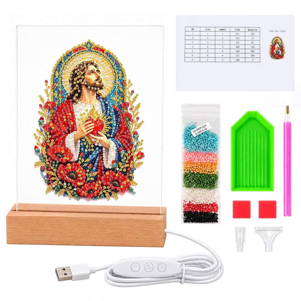 Sacred Heart Among Red Poppies (Light-Up Pearl Painting)