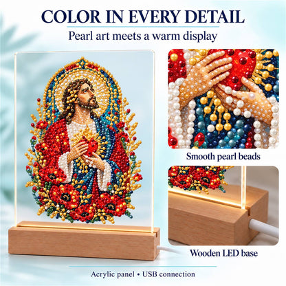 Sacred Heart Among Red Poppies (Light-Up Pearl Painting)