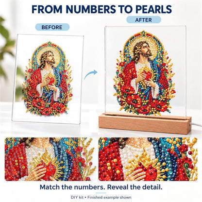 Sacred Heart Among Red Poppies (Light-Up Pearl Painting)