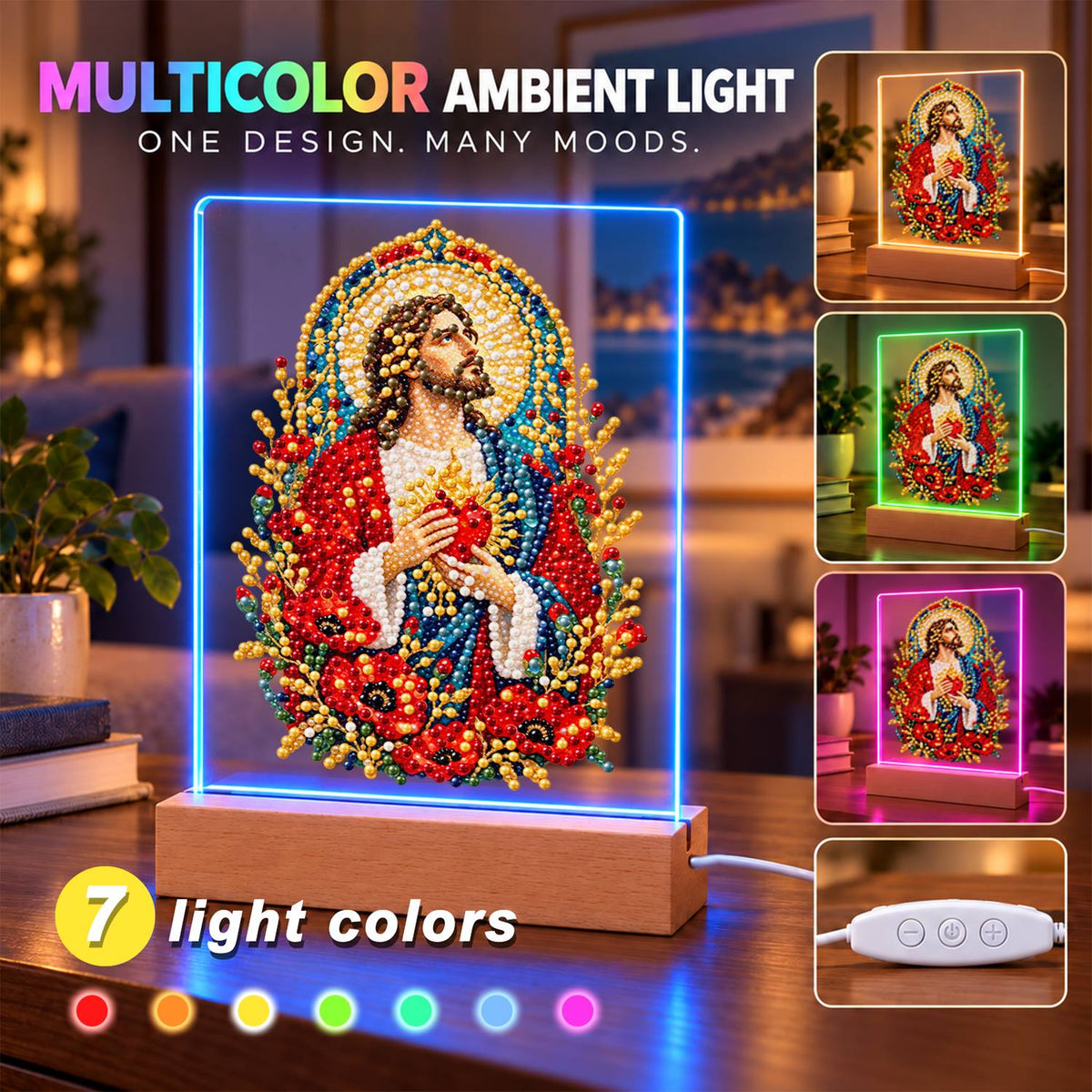 Sacred Heart Among Red Poppies (Light-Up Pearl Painting)