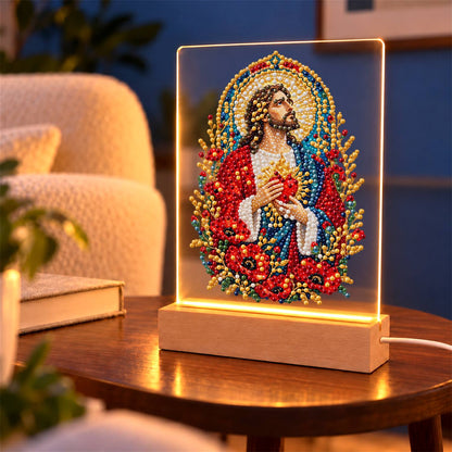 Sacred Heart Among Red Poppies (Light-Up Pearl Painting)