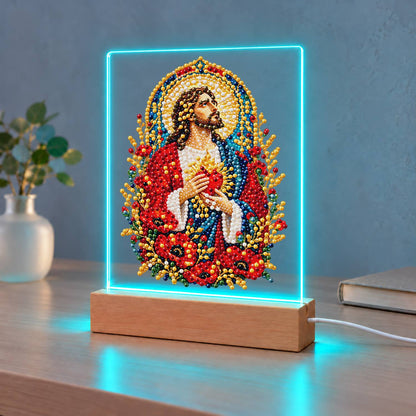Sacred Heart Among Red Poppies (Light-Up Pearl Painting)