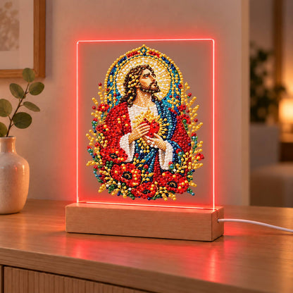 Sacred Heart Among Red Poppies (Light-Up Pearl Painting)