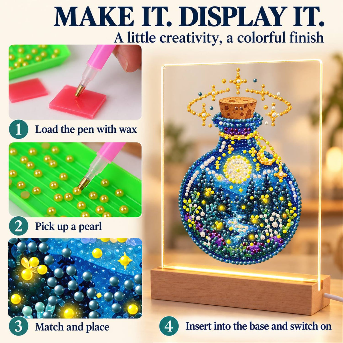 Starry Night in a Potion Bottle (Light-Up Pearl Painting)
